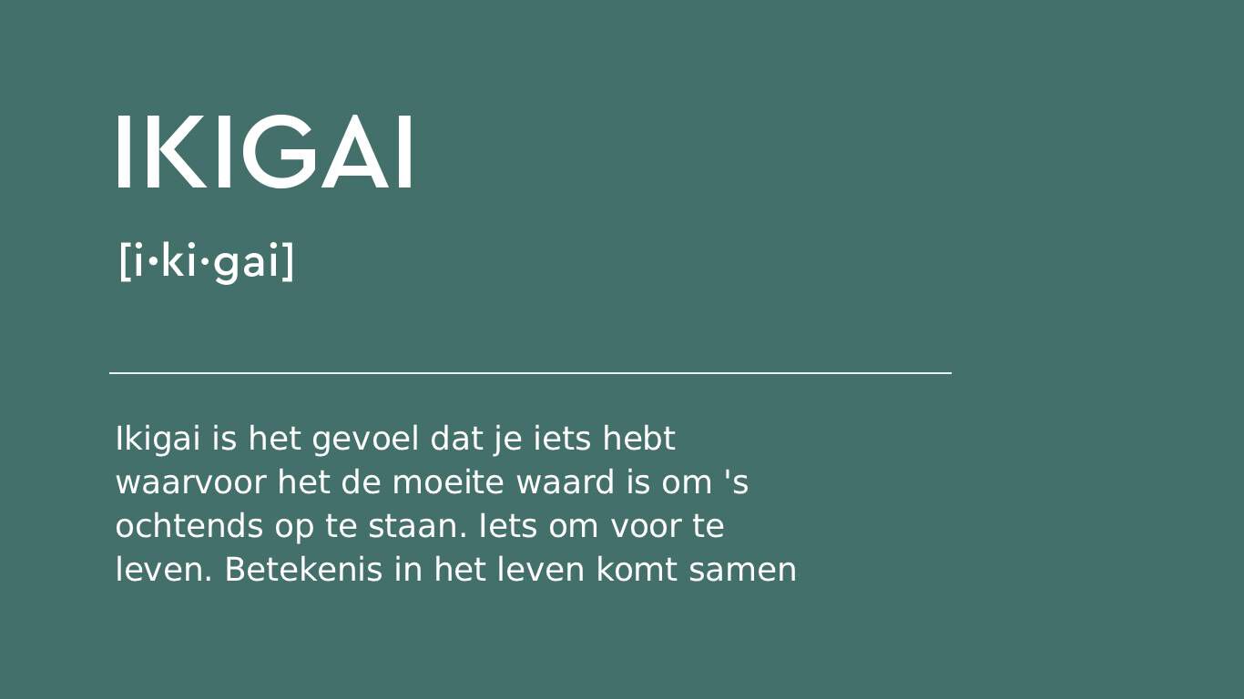 Fonetische transcriptie en uitleg van het woord Ikigai.
